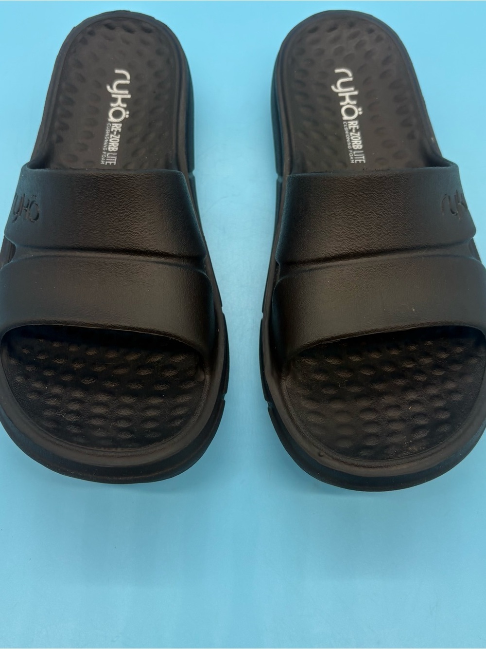 Ryka Women's Black Restore-Slide Sport Slides Flat Pool Sandals Shoes Size 8M